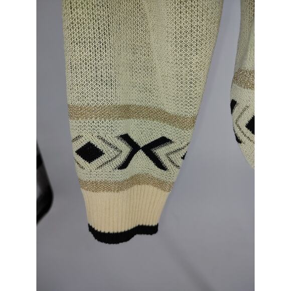 Woman's Aztec Tan Black Open Cardigan Sweater Size Large Fringe Metallic Unbrand - Picture 8 of 12